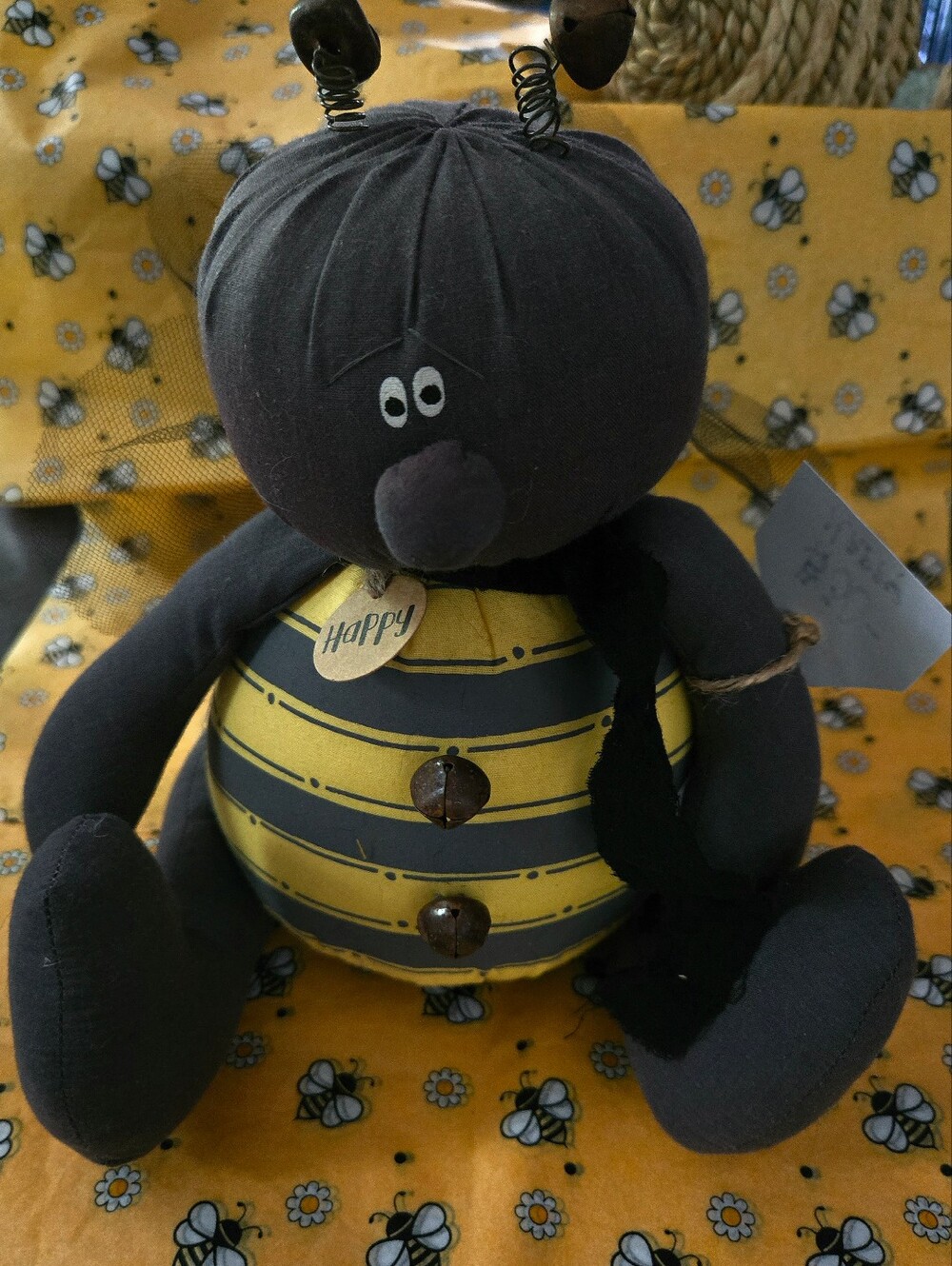 Happy Bee Plush Figurine - Yellow & Black NWOT